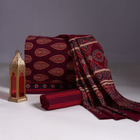 An elegant Unstitched Cotton Suit with a cotton dupatta in a floral print design