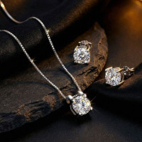 3CT D Color Moissanite Jewelry Set – 925 Sterling Silver Necklace & Earrings (1CT Per Stone)